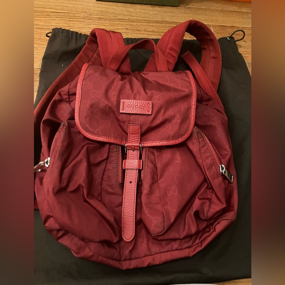 Gucci Red Nylon Backpack Gg Monogram - image 1